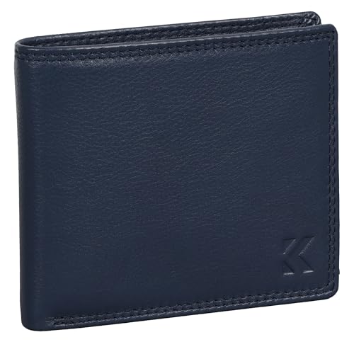 EAAKIE Herren Geldbörse aus Echtleder, Nappa Leder Portemonnaie Querformat mit RFID Schutz, großes Münzfach, 8 Kartenfächern, edle Geschenkbox – Leder Geldbeutel, Brieftasche, Portmonee (Blau) von EAAKIE