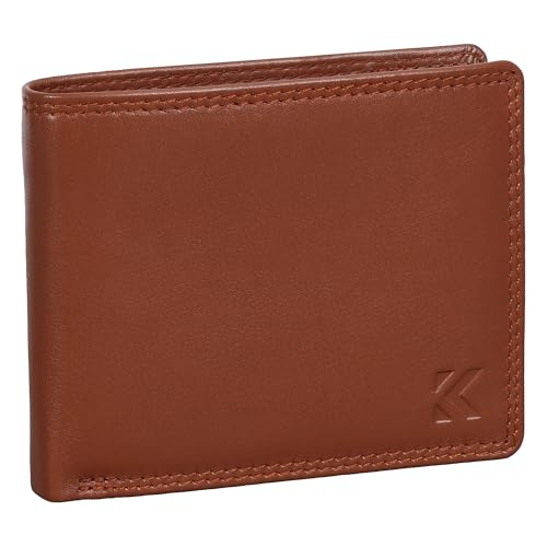 EAAKIE Herren Geldbörse aus Echtleder, Nappa Leder Portemonnaie Querformat mit RFID Schutz, großes Münzfach, 8 Kartenfächern, edle Geschenkbox – Leder Geldbeutel, Brieftasche, Portmonee (Cognac) von EAAKIE