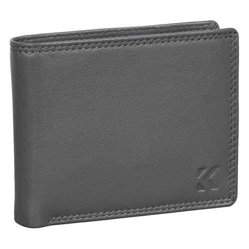EAAKIE Herren Geldbörse aus Echtleder, Nappa Leder Portemonnaie Querformat mit RFID Schutz, großes Münzfach, 8 Kartenfächern, edle Geschenkbox – Leder Geldbeutel, Brieftasche, Portmonee (Grau) von EAAKIE