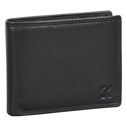 EAAKIE Herren Geldbörse aus Echtleder, Nappa Leder Portemonnaie Querformat mit RFID Schutz, großes Münzfach, 8 Kartenfächern, edle Geschenkbox – Leder Geldbeutel, Brieftasche, Portmonee (Schwarz) von EAAKIE