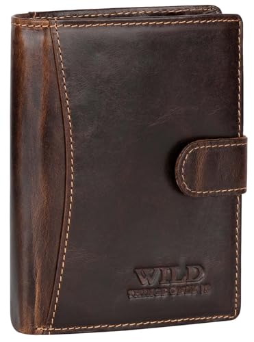 EAAKIE RFID Schutz echt Leder Herren Portemonnaie Geldbörse Geldbeutel Herrengeldbörse Hochformat 9 Karten (Braun Hochformat mit Riegel) von EAAKIE