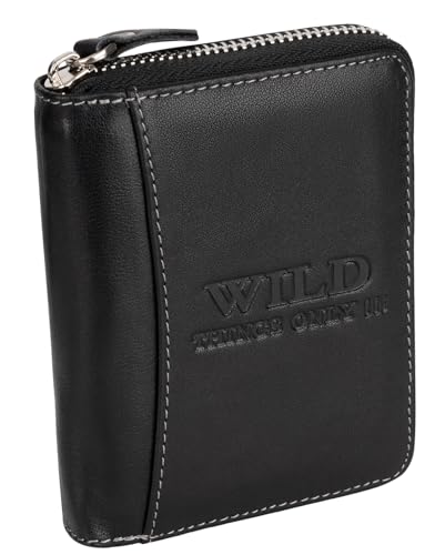 EAAKIE RFID Schutz echt Leder Herren Portemonnaie Geldbörse Geldbeutel Herrengeldbörse Hochformat 9 Karten (Schwarz Hochformat mit Reißverschluss) von EAAKIE