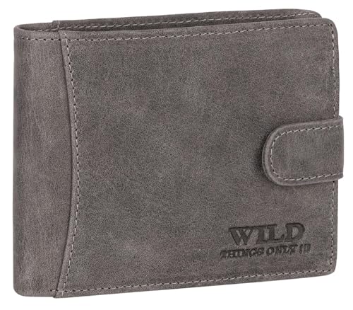 EAAKIE RFID Schutz echt Leder Herren Portemonnaie Geldbörse Geldbeutel Herrengeldbörse Querformat 8 Karten (Grau Querformat mit Riegel) von EAAKIE