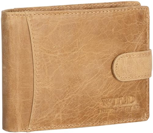 EAAKIE RFID Schutz echt Leder Herren Portemonnaie Geldbörse Geldbeutel Herrengeldbörse Querformat 8 Karten (Natur Querformat mit Riegel) von EAAKIE