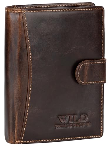 EAAKIE RFID Schutz echt Leder Herren Portemonnaie Geldbörse Geldbeutel Riegelbörse Hochformat 9 Karten (Braun) von EAAKIE