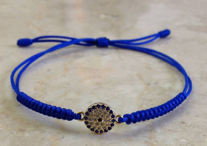 Blau Gold Blau Und Weißen Kristallen Cz Cord Einstellbare Evil Eye Armband Blau Gold Blau Und Weißen Kristallen Cz Cord Einstellbare Evil Eye Armband von EAARTSINC