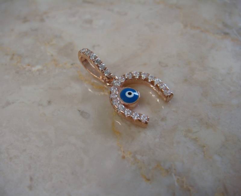 Evil Eye Bead Rosegold Hufeisen Anhänger Türkisch Nazar Griechisch 925 Sterling Silber von EAARTSINC