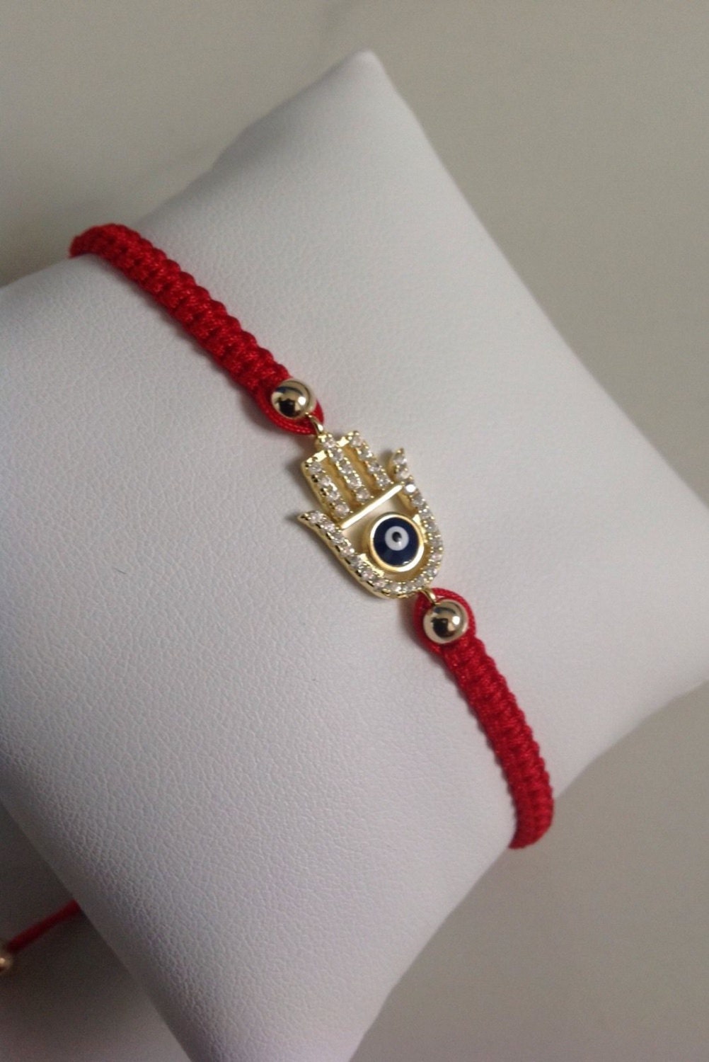 Hamsa Sterling Silber 925 Rot Makramee Armband Cz Kristalle Kabbalah Bar von EAARTSINC