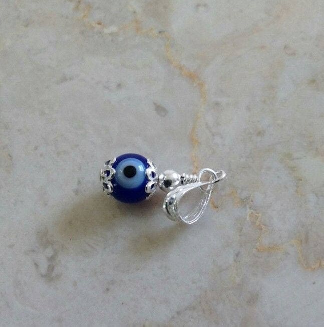 sterling Silber 925 Blau Evil Eye Anhänger Charm Halskette Glasperle 8mm Bar von EAARTSINC