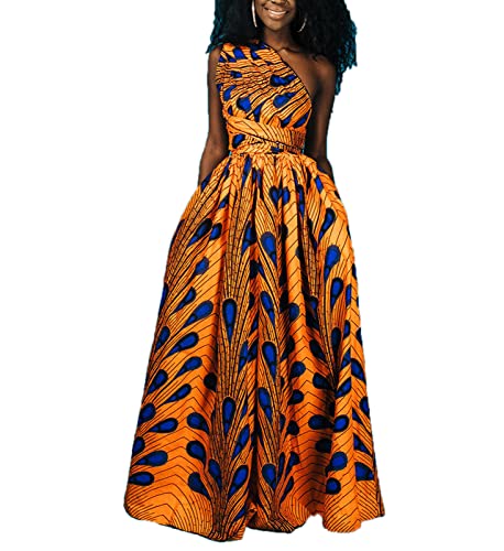 EACH WOMEN Afrikanisches Maxikleid mit afrikanischem Aufdruck, böhmisches V-Ausschnitt, Partykleid, hohe Taille, Dashiki, traditionelles Mehrweg-Kostüm von EACH WOMEN