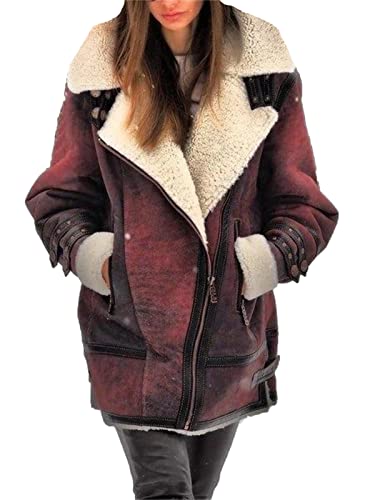 EACH WOMEN Damen-Wildledermantel in Übergröße Damen-Winterpelz gefütterte Reversjacke Fleece-Kragen Sherpa-Jacke Outwear von each women