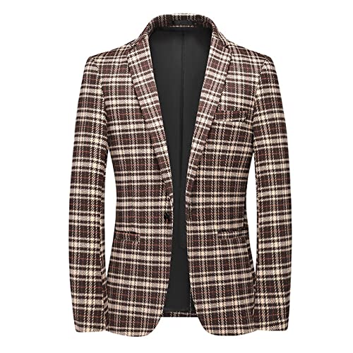 EACH WOMEN Herren-Blazer mit Karomuster und einem Knopf Herren-Check Slim Fit Anzugjacken Herren-Blazer mit Schottenmuster und 1 Knopf Moderne Blazer von each women