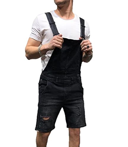 EACH WOMEN Herren Jean Shorts Denim Latzhose Stretch Lässige Shorts Denim Overall Herren Short Denim Overalls von each women