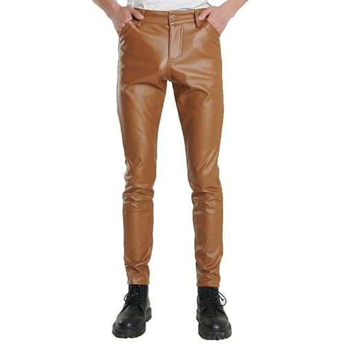 EACH WOMEN Herren Skinny Tapered Pu-Kunstlederhose, grüne Motorrad-Bikerhose, Blaue Stretch-Lederhose von EACH WOMEN