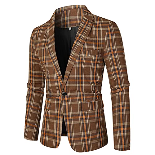 EACH WOMEN Herren Slim Fit Check Blazer Plaid Tweed One Button Business Freizeitjacke Einreiher Tailored Fit Blazer Anzug von EACH WOMEN