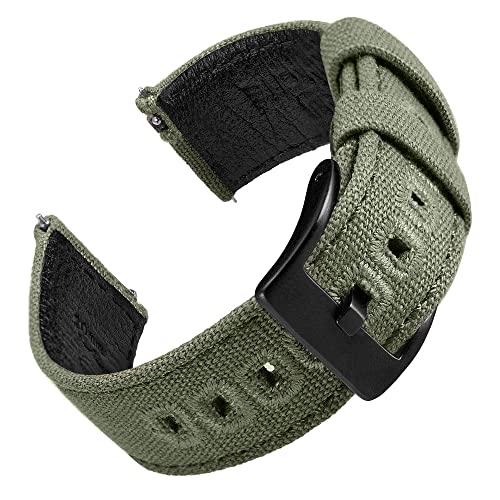 EACHE Uhrenarmband 20mm, Segeltuch und Leder Hybrid Uhrenarmbänder für Herren, Armband für Uhr mit Schnellverschluss (Armeegrün-Schwarze Schnalle) von EACHE