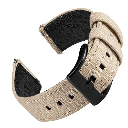 EACHE Uhrenarmband 20mm, Segeltuch und Leder Hybrid Uhrenarmbänder für Herren, Armband für Uhr mit Schnellverschluss (Sand-Schwarze Schnalle) von EACHE