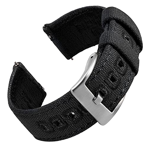 EACHE Uhrenarmband 20mm, Segeltuch und Leder Hybrid Uhrenarmbänder für Herren, Armband für Uhr mit Schnellverschluss (Schwarz-Silber Schnalle) von EACHE