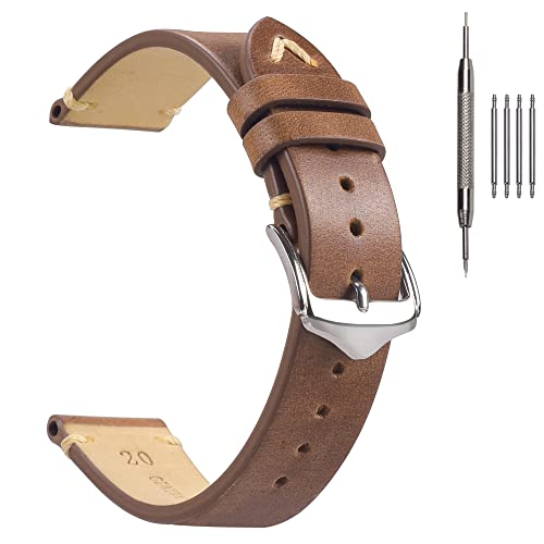EACHE Uhrenarmband 22mm, Vintage Uhrenarmband Leder Crazy Horse & Öl Wachs Leder Uhrenarmbänder für Herren/Damen (Öl Retro Braun) von EACHE
