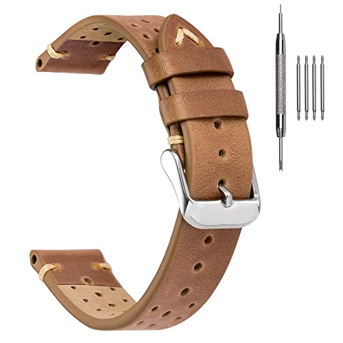 EACHE Gold Braun Herren Leder Uhrenarmbänder 22mm Rally Racing Leder Uhrenarmbänder Ölgewachste Uhrenarmbänder für Herren von EACHE