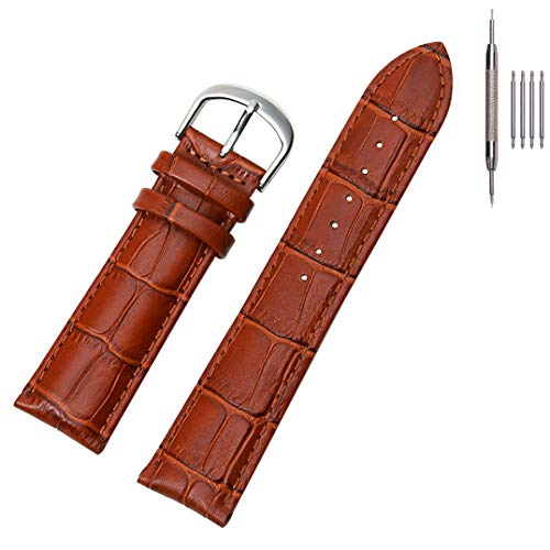 EACHE Leder Uhrenarmband 12mm Damen, Krokodil-Design Uhrenarmbänder Hellbraun mit Silberner Schließe von EACHE