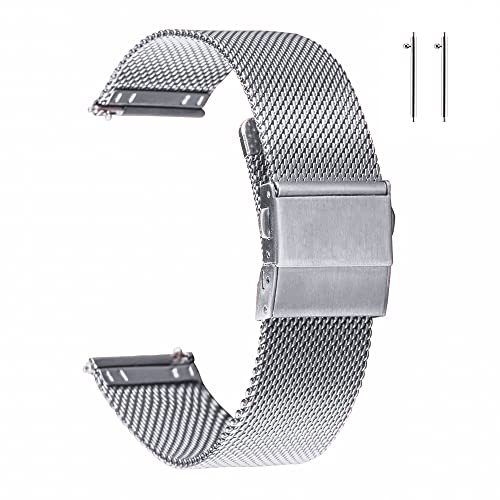 EACHE Mesh Uhrenarmband Edelstahl 22mm für Herren Schnellverschluss verstellbare Mesh Uhrenarmbänder Silber für Huawei Watch 2 Classic von EACHE