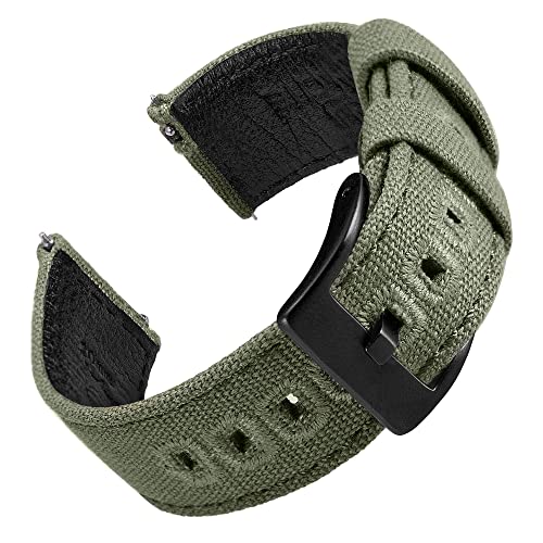 EACHE Uhrenarmband 18mm, Segeltuch und Leder Hybrid Uhrenarmbänder für Herren, Armband für Uhr mit Schnellverschluss (Armeegrün-Schwarze Schnalle) von EACHE