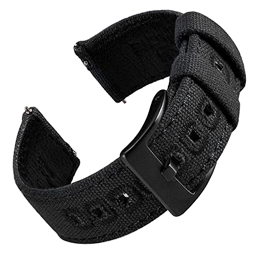 EACHE Uhrenarmband 22mm, Segeltuch und Leder Hybrid Uhrenarmbänder für Herren, Armband für Uhr mit Schnellverschluss (Schwarz-Schwarze Schnalle) von EACHE