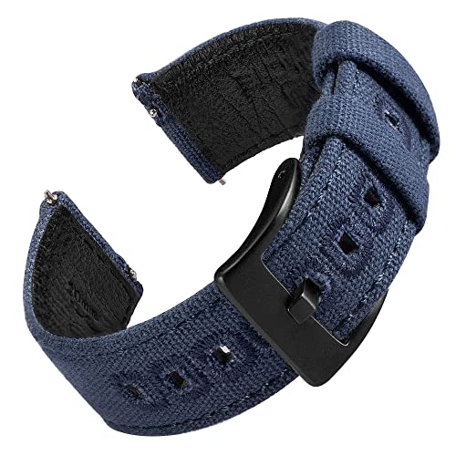 EACHE Uhrenarmband 20mm, Segeltuch und Leder Hybrid Uhrenarmbänder für Herren, Armband für Uhr mit Schnellverschluss (Marine Blau-Schwarze Schnalle) von EACHE