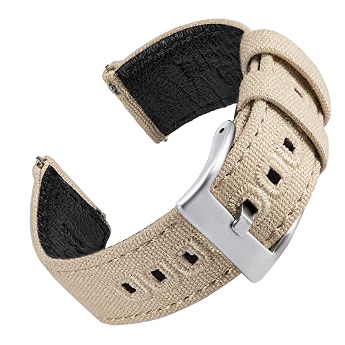 EACHE Uhrenarmband 20mm, Segeltuch und Leder Hybrid Uhrenarmbänder für Herren, Armband für Uhr mit Schnellverschluss (Sand-Silber Schnalle) von EACHE