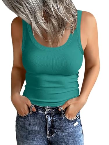 Damen U-Ausschnitt Gerippte Tank Tops Basic Ärmellos Slim Fit Tops 2025, Türkis/Ausflug, einfarbig (Getaway Solids), X-Groß von EADINVE