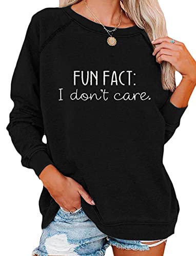 EADINVE "FUN FACT: I don't care Letter Print Damen Crewneck Sweatshirt Raglan Langarm Casual Pullover Tops, Schwarz, S von EADINVE
