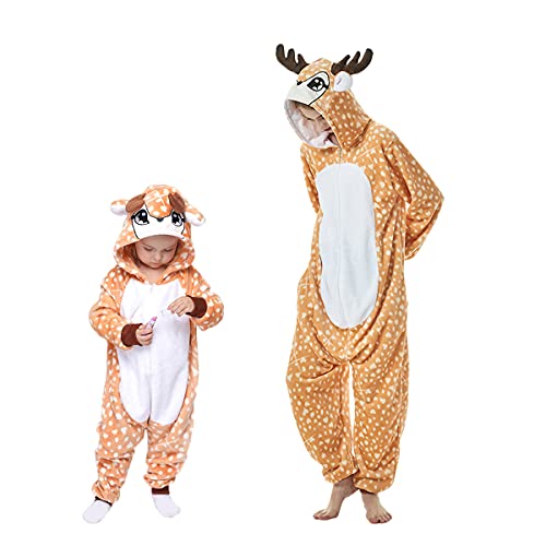 EAGEGOF Erwachsene Schlafanzüge Tier Kostüme Warm Overall Flanell Nachtwäsche Onesie Neuheit Jumpsuit Pyjama Tieranzüge Unisex (Khaki-L) von EAGEGOF