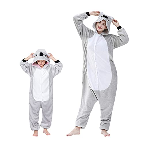 EAGEGOF Nachtwäsche Kinder Tiere Kostüme Flanell Schlafanzüge Onesie Jumpsuit Cartoon Pyjama Hoodie Overall Süß Mädchen Jungen (Grau-140) von EAGEGOF