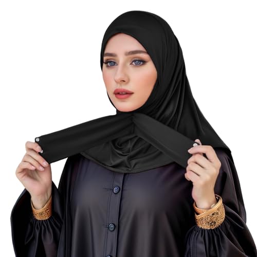 Hijab Kopftuch Damen muslimisch, Weiche Islamische Kleidung, Einfarbiger Hidschab Wickeltuch Stretch-Turban Schlafmütze für Frauen (Schwarz) von EAHAUCIR