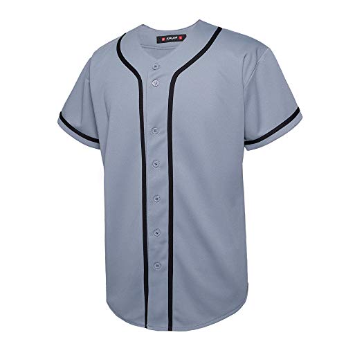 EALER BJ80 Series Herren Baseball Jersey Button Down Shirts Kurzarm Hipster Hip Hop Sportuniformen - Grau - M von EALER