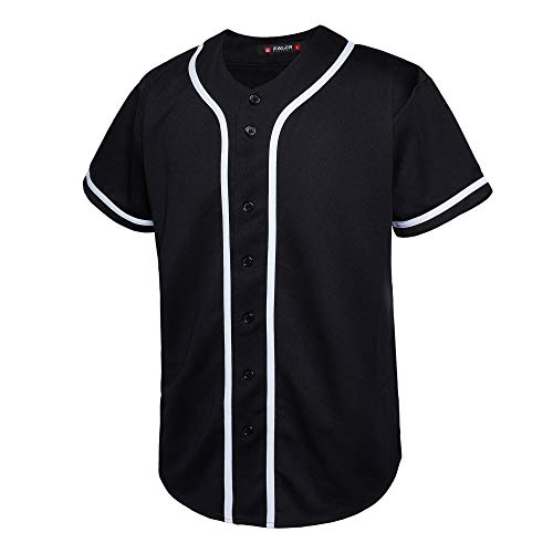 EALER BJ80 Series Herren Baseball Jersey Button Down Shirts Kurzarm Hipster Hip Hop Sportuniformen - Schwarz - M von EALER