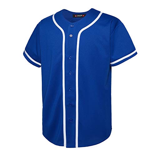 EALER BJ80 Series Herren Baseball Trikot Knopfleiste Kurzarm Hipster Hip Hop Sport Uniformen, Blau, 3X-Groß von EALER