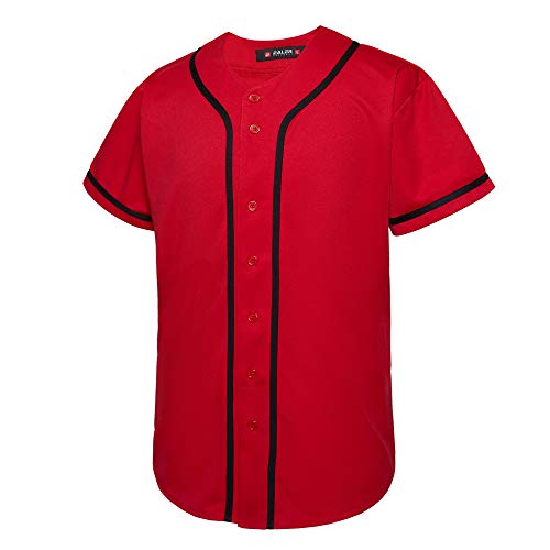 EALER BJ80 Series Herren Baseball Trikot Knopfleiste Kurzarm Hipster Hip Hop Sport Uniformen, Rot/Ausflug, einfarbig (Getaway Solids), 3X-Groß von EALER