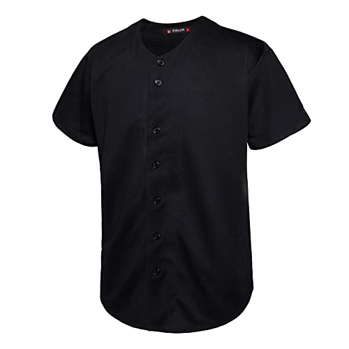 EALER BJ80 Series Herren Baseball-Trikot mit Knopfleiste, kurzärmelig, Hipster, Hip-Hop, Sportuniformen, Schwarz # 100, Groß von EALER