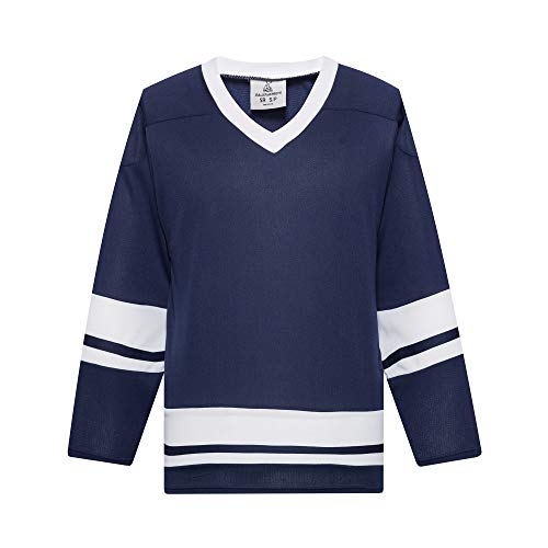 EALER H400 Series Blank Eishockey Übungstrikot League Trikot für Männer und Jungen - Senior und Junior - Erwachsene und Jugendliche, Marineblau/Weiß, 3X-Groß von EALER