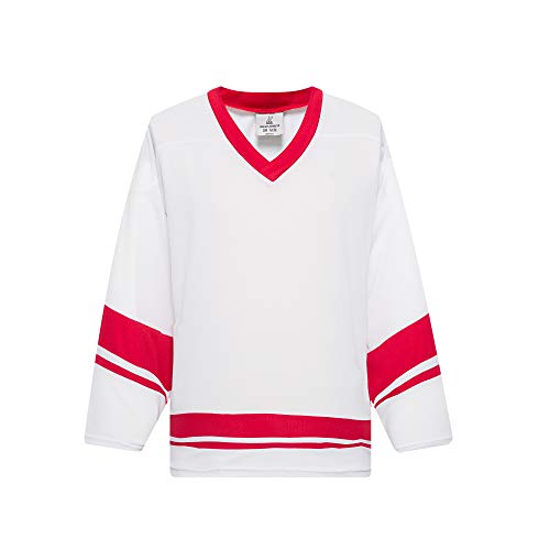 EALER H400 Series Blank Eishockey Übungstrikot League Trikot für Männer und Jungen - Senior und Junior - Erwachsene und Jugendliche, Weiß/Rot, XX-Large von EALER