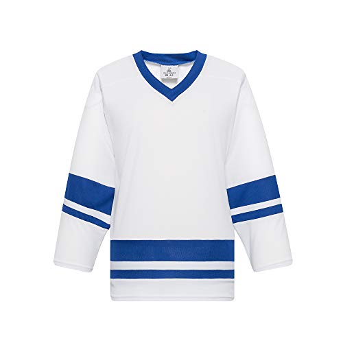 EALER H400 Series Blank Eishockey Übungstrikot League Trikot für Männer und Jungen - Senior und Junior - Erwachsene und Jugendliche, Weiß / Königsblau, XL von EALER