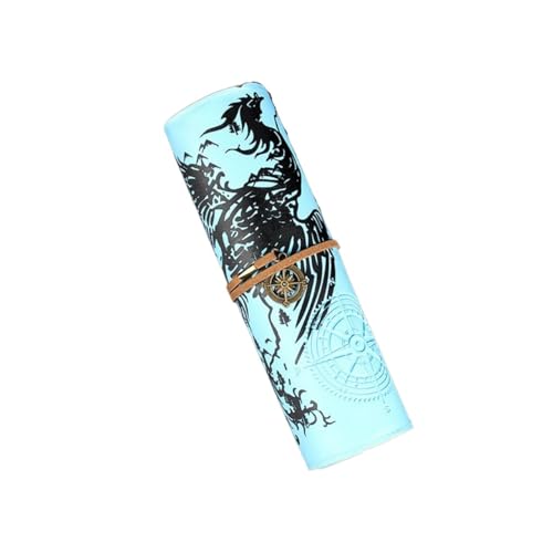 EALLEN Pencil Wrap,Pencil Wrap Roll Up Volumen-Stifttasche, gebündelt, dreifach, Leder, großes Fassungsvermögen, Bleistift, Studenten-Bleistift, Schreibwarenbox (Color : Long-Blue) von EALLEN