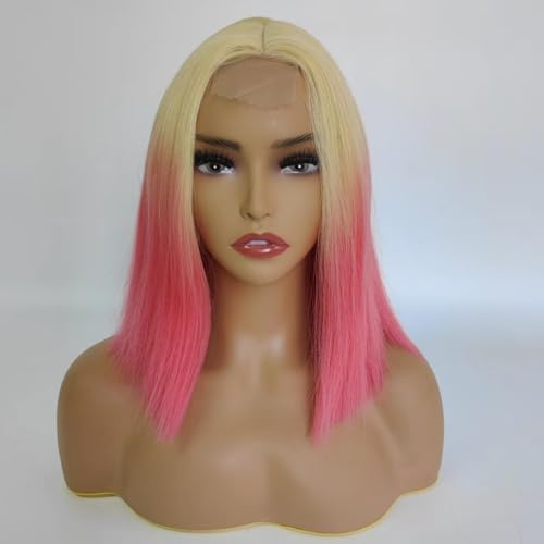 Kurze gerade blonde Bob-Perücke, natürliche synthetische Haar-Ombre-Perücken, kurze glatte Haare-Mittelteil-Perücke aus synthetischen Fasern, for Frauen Cosplay tägliche Party-Nutzung.(With small lace von EALRFNPG