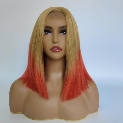 Kurze gerade blonde Bob-Perücke, natürliche synthetische Haar-Ombre-Perücken, kurze glatte Haare-Mittelteil-Perücke aus synthetischen Fasern, for Frauen Cosplay tägliche Party-Nutzung.(With small lace von EALRFNPG