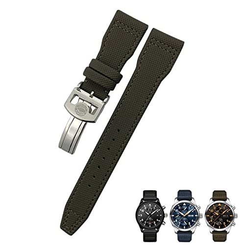 EAMOM 20 mm 21 mm 22 mm Nylon-Kalbsleder-Uhrenarmband passend für IWC Big Pilot IW377714 Mark18 SPITFIRE Nylon-Echtlederarmband(Green line,22mm black clasp) von EAMOM