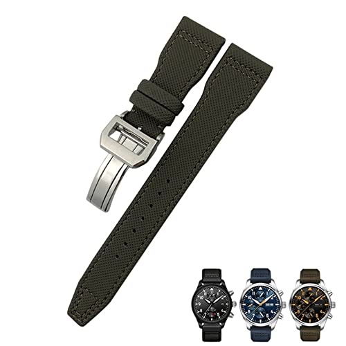 EAMOM 20 mm 21 mm 22 mm Nylon-Kalbsleder-Uhrenarmband passend für IWC Big Pilot IW377714 Mark18 SPITFIRE Nylon-Echtlederarmband(Green line 1,21mm black clasp) von EAMOM