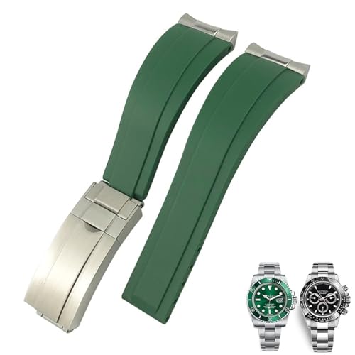 EAMOM 20 mm 21 mm Gummi-Silikon-Uhrenarmbänder für Submariner Yacht Master OYSTERFLEX Daytona Uhrenarmband(Green Matte buckle,20mm) von EAMOM