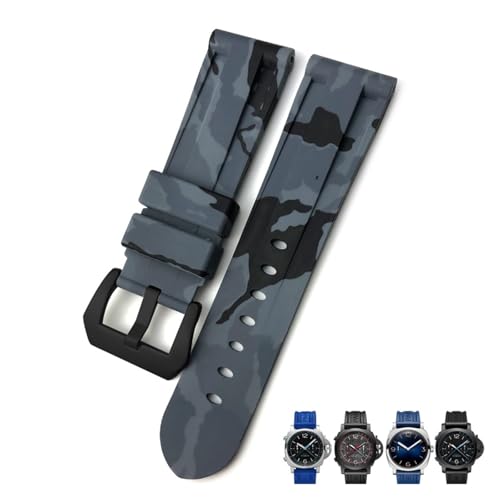 EAMOM 22mm 24mm 26mm Gummi-Uhrenarmband, für Panerai SUBMERSIBLE Buntes wasserdichtes Sport-Tarnarmband(Camo gray black,24mm) von EAMOM